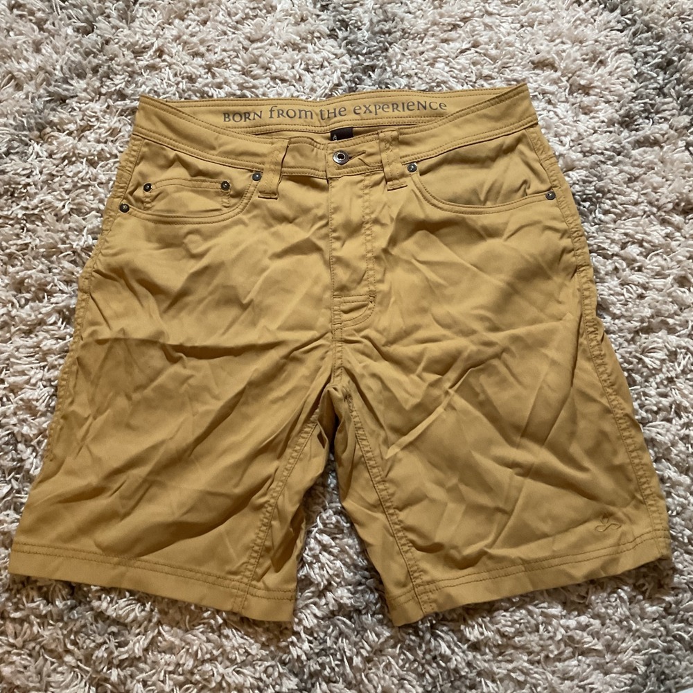 Prana Zion Hiking Shorts Mustard‎ Yellow Ochre 32W x 9L Stretch Trail Outdoor
